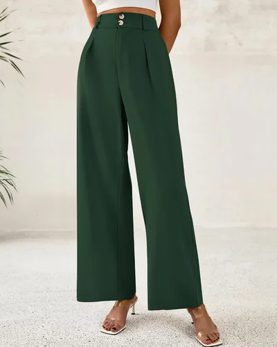 Vista 2 de BTFBM Pantalones de vestir de pierna ancha para mujer, trajes casuales de Verde oscuro