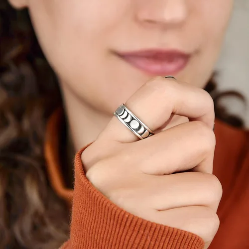Vista 4 de Boho-Magic Anillo giratorio de plata de ley 925 para hombres y mujeres celestiales joyería