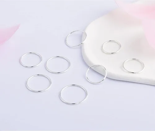 Vista 9 de CANDYFANCY Anillos delgados de plata de ley 925 de 0.039 pulgadas apilados por debajo de la rodilla para mujer, anillos apilables, tamaño 2.5-8.5