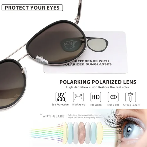 Vista 6 de POLARKING Gafas de sol polarizadas de aviador de gran tamaño para mujeres y hombres, ovaladas de doble puente con marco de metal, protección UV400