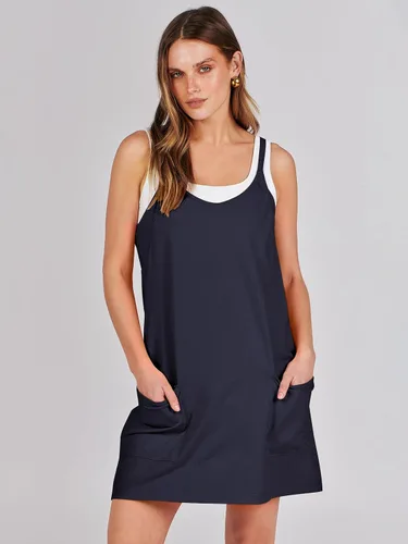 Vista 2 de Caracilia Mini vestido de verano para mujer, casual, sin mangas, tirantes delgados, vestido corto de moda, para tenis, golf, atlético