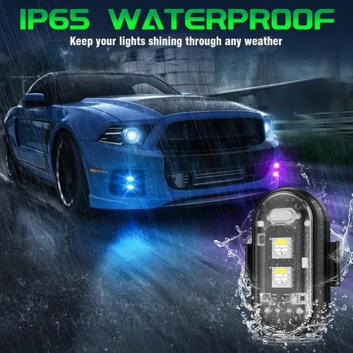 Vista 4 de Luces estroboscópicas RGB LED inalámbricas para aviones con control remoto, 8 colores, 10 modos de parpadeo, carga USB, luces anticolisión