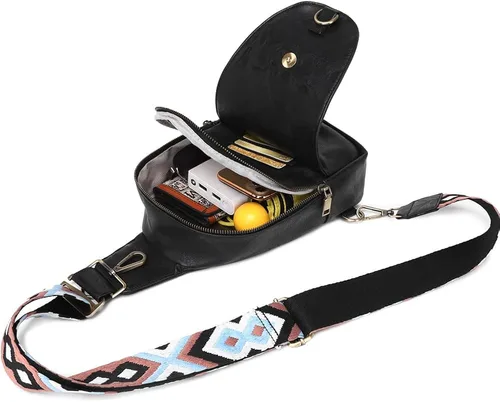 Vista 3 de WSRYDJDL Bolsa de pecho para mujer, bolso bandolera pequeño de piel sintética, mochila de hombro para viajes, senderismo, ciclismo