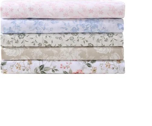 Vista 6 de Laura Ashley - Juego de sábanas individual, ropa de cama de percal de algodón fresca y suave con bolsillos profundos, ligera para comodidad durante