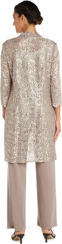 Vista 4 de R&M Richards Conjunto de camiseta sin mangas y pantalón para mujer con chaqueta de encaje transparente
