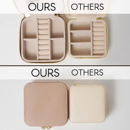 Vista 7 de Precioso joyero de viaje de cuero con espejo estuche de joyería impermeable para mujeres organizador de joyas almacenamiento para aretes anillos