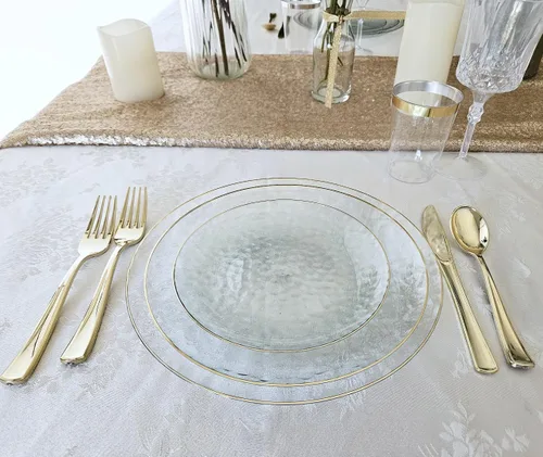 Vista 2 de Ocasiones" Paquete de 50 platos (25 invitados) - Juego de platos de plástico desechables para fiestas de boda pesados, cena de 25 x 10 pulgadas +