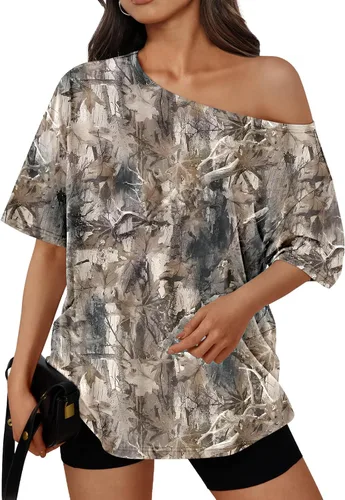 Vista 31 de Trendy Queen Camisetas de verano de gran tamaño con hombros descubiertos Negro