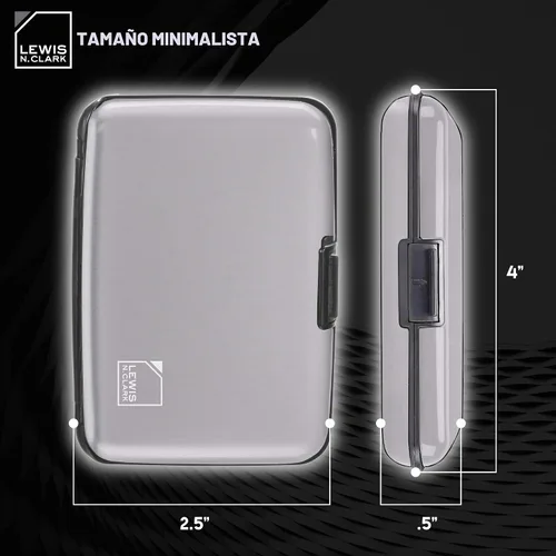 Vista 2 de Lewis N. Clark Cartera de aluminio Rfid, plateado, Mini cartera de aluminio Rfid, soporte para tarjetas de crédito, estuche para tarjetas de visita