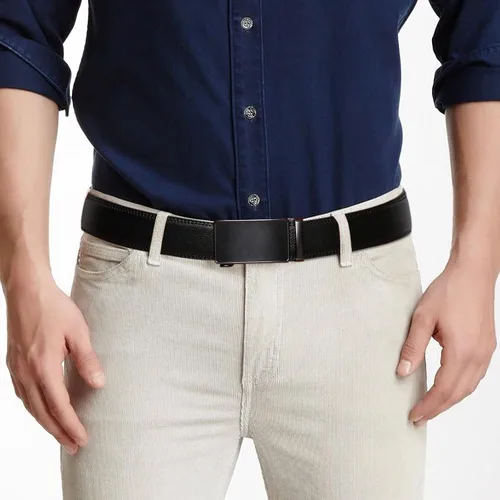 Vista 4 de SENDEFN Cinturón de cuero para hombre con hebilla de trinquete automático para vestido casual ajuste con caja de regalo