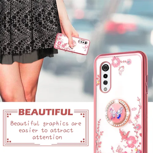 Vista 6 de nancheng Funda para LG Velvet 5G de 6.8 pulgadas, bonita funda de silicona suave rosa para niñas y mujeres con soporte protector para LG Velvet 5G