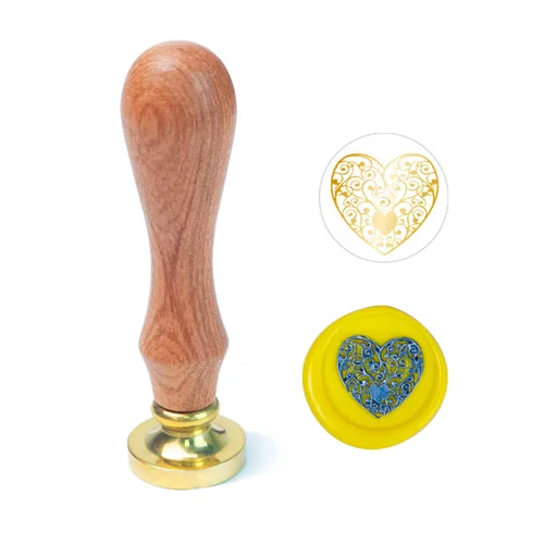Vista 29 de Sello de cera de flor con mango de madera de cabeza de latón extraíble para sellado de sobres