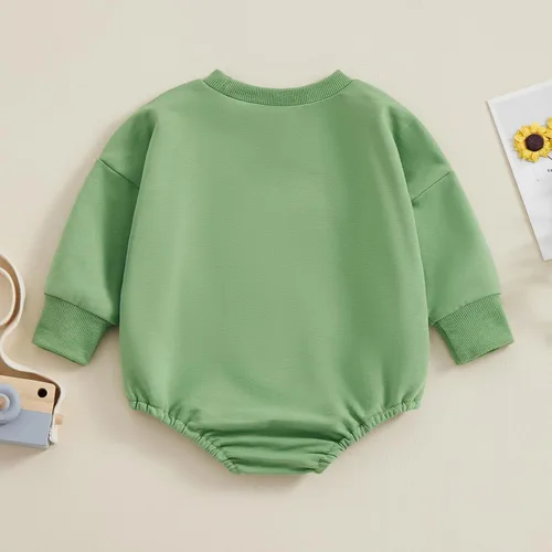 Vista 4 de Ehfomius Conjunto de manga larga para bebé niño y niña, con dije de la suerte, mameluco de gran