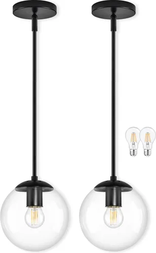 Vista 26 de Bagood Paquete de 2 lámparas colgantes de globo de 6 pulgadas, color dorado, luces colgantes de globo de mediados de siglo, luces colgantes de globo