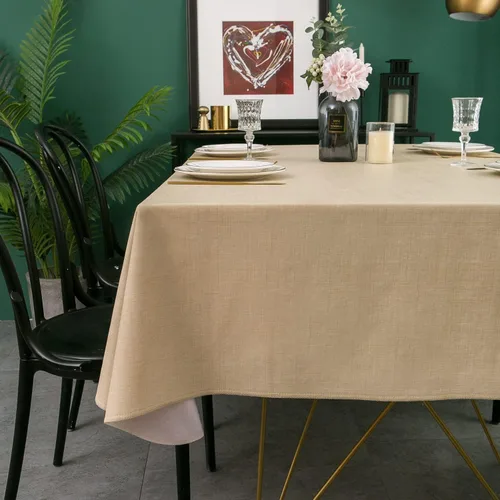 Vista 2 de Pioggia Mantel de vinilo con respaldo de franela, impermeable, a prueba de aceite, plástico, limpiable, mantel de PVC para interior y exterior Beige