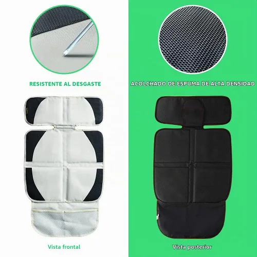Vista 6 de Protector de asiento de coche beige para bebé y niño – Funda impermeable antideslizante para asiento de automóvil con 2 bolsillos de malla