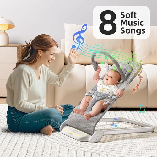 Vista 5 de Derson Bouncer para bebé, asiento portátil para bebés de 0 a 6 meses, silla gorila para bebés recién nacidos con 8 música relajante, plegable
