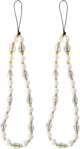 Vista 35 de Beaded Phone Charm Cute Fixed Beads Pearl Wristlet Chain Camera Wrist Strap CarKey Lanyard