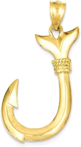 Vista 8 de Colgante de oro amarillo de 14 quilates, cola de ballena, pez y sirena, colgante de gancho de sirena y vida marina, joyería fina para mujer, regalos