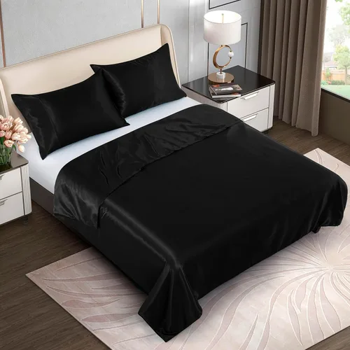 Vista 2 de Homiest - Funda para manta con peso de 48 x 72 pulgadas, de satén negro con 8 lazos, con cremallera extraíble y sedosa, edredón de manta pesada