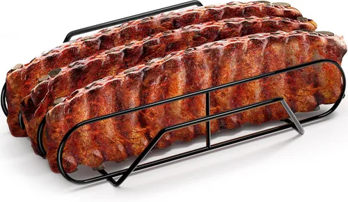 Vista 10 de Sorbus Parrilla antiadherente para costillas – estante para asar de acero bañado en porcelana – apto para 4 costillares para asar y barbacoa