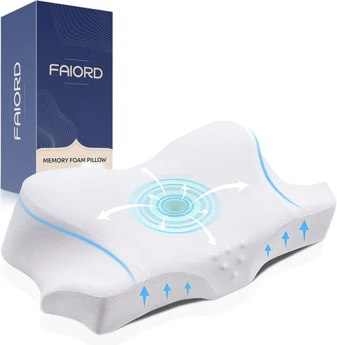 Vista 3 de Almohada cervical para aliviar el dolor de cuello, almohada ortopédica ergonómica de doble cara con funda de almohada de seda de hielo, almohada
