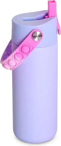 Vista 12 de Elemental Botella de agua aislada para niños, botella de agua de acero inoxidable con tapa de popote y asa Pop-it, botellas de agua a prueba