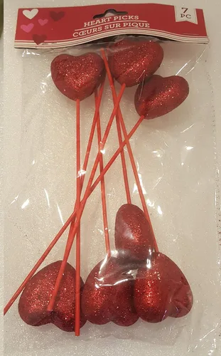 Vista 2 de Púas de corazón - Púas florales rojas para el día de San Valentín, 7 piezas