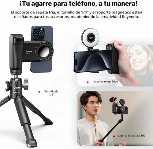 Vista 5 de ULANZI MA35 Selfie Phone Tripod Mount, 2-in-1 Magnetic &Phone Clip Grip