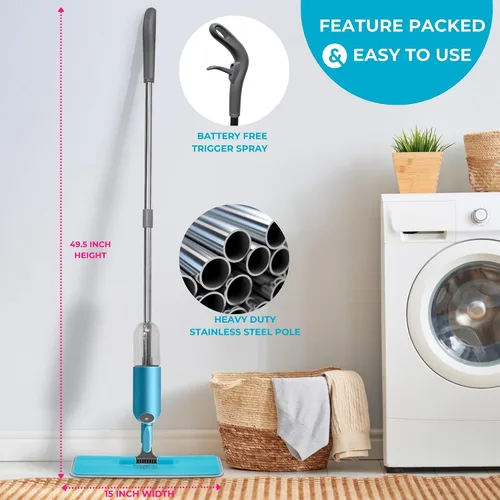 Vista 8 de True & Tidy® SPRAY-250 - Mopa rociadora multisuperficie con botella de agua recargable para limpieza de pisos, funciona en madera, azulejos, mármol