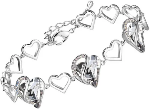 Vista 15 de Leafael Pulsera de eslabones de corazón infinito, piedra natal o piedra curativa para mujer, regalo de joyería de tono plateado para ella, cadena