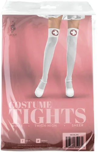 Vista 4 de Medias de traje de cosplay para mujer de Halloween de color blanco muslo alto