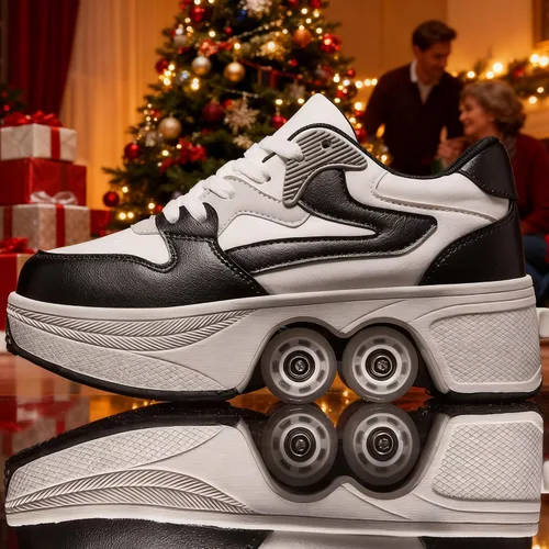 Vista 6 de 4 Wheel Pop-Up Roller Skate Shoes for Women Men Girls Boy Fashion Outdoor Indoor Quad-Skates for Kids & Adults