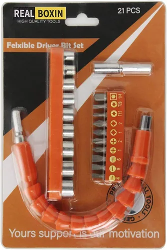 Vista 7 de Juego de 21 extensiones de brocas flexibles de 11.6 pulgadas, vástago hexagonal de 1/4 pulgadas, extensión de taladro flexible universal para Naranja
