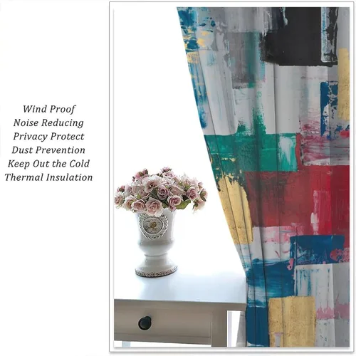 Vista 5 de Watercolor Art Curtains, Colorful Abstract Tie Dye Oil Painting Modern Print Window Drapes, for Living Room Bedroom 41" W X 45" L (No Blackout)