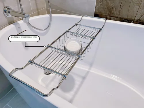 Vista 5 de Estante extensible de latón para bañera con acabado cromado pulido para un elegante almacenamiento en el baño