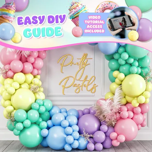 Vista 6 de Kit de arco de globos pastel todo en 1 para decoraciones de fiesta pastel – Globos de fiesta arcoíris de primavera de Pascua para cumpleaños