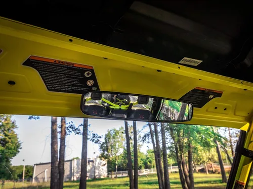 Vista 3 de SuperATV Espejo retrovisor curvado UTV para Can-Am Defender HD 5 / HD 8 / HD 10 / MAX (ver ajuste) Espejo retrovisor convexo de 17 x 3 pulgadas