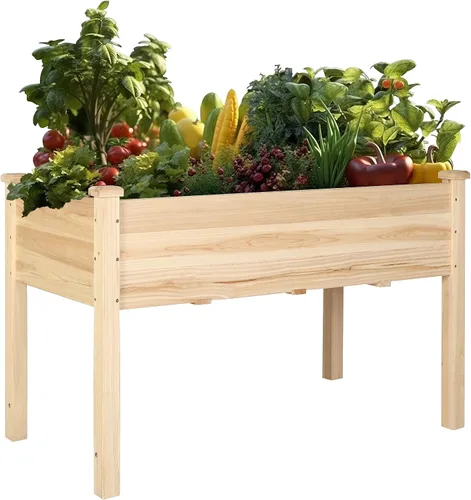 Vista 11 de MUPATER Cama de jardín elevada de 6 x 1.8 pies, maceta elevada de cedro con 8 agujeros de drenaje, espacio para macetas de 6.8 pies cúbicos, camas