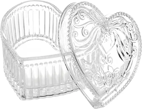 Vista 11 de Gaolinci Caja de almacenamiento de vidrio de cristal en forma de corazón con relieve Caja de joyería Caja de dulces con tapa - Ámbar