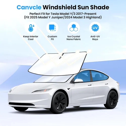 Vista 2 de Canvcle Parasol para parabrisas para Tesla modelo Y/3 2017-2025 2026 (compatible con modelos 2025 Y Juniper/2024 Modelo 3 Highland), parasol grueso