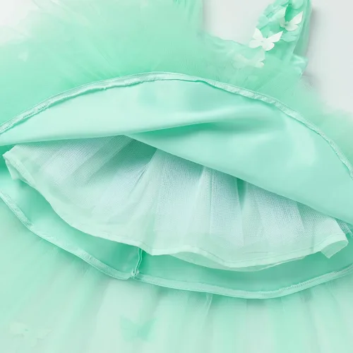 Vista 4 de Vestido tutú de tul para niña pequeña, vestido de mariposa y flores para niña, trajes formales de cumpleaños, vestidos de pastel