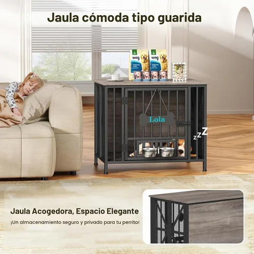 Vista 3 de EasyCom Muebles plegables para perros, jaulas de 31.5 pulgadas para perros pequeños/medianos, perrera de madera para interiores con etiqueta y Gris