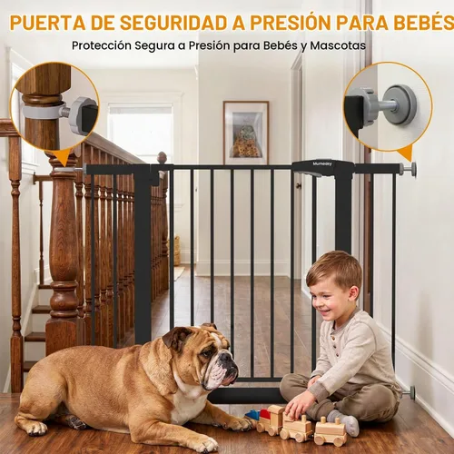 Vista 3 de Puerta de bebé para escaleras, puerta de perro con cierre automático de 29.7-43 pulgadas para puertas y pasillos, puerta para mascotas montada a