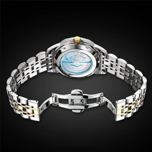 Vista 37 de OLEVS Reloj de pulsera automático con diseño de esqueleto para hombre, de lujo, con diamantes de lujo, de acero inoxidable, calendario, reloj