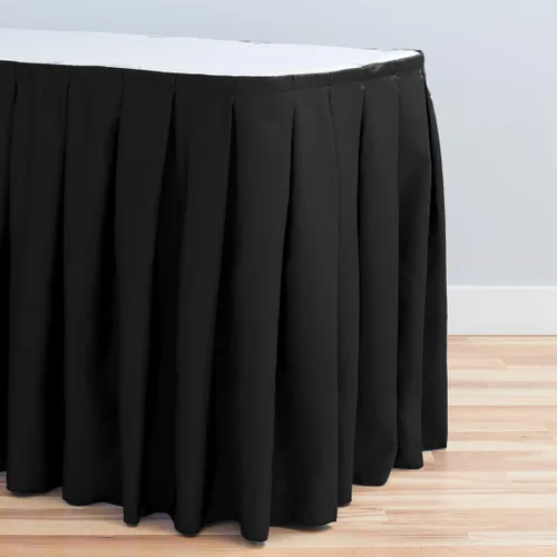 Vista 2 de LTC LINENS Falda de mesa negra para mesa rectangular de 6 pies, falda de mesa de 17 pies, tela de poliéster, mantel de banquete para bodas, bufés
