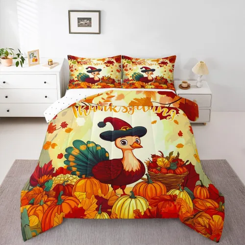 Vista 24 de Juego de edredón de calabaza de otoño, tamaño individual, juego de ropa de cama de hojas de arce para niños y niñas, cosecha de otoño, fruta