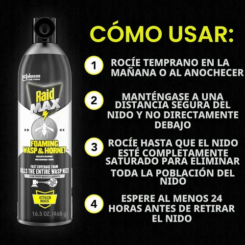Vista 6 de Raid MAX Espray espumoso para avispas y avispones insectos, 16.5 onzas
