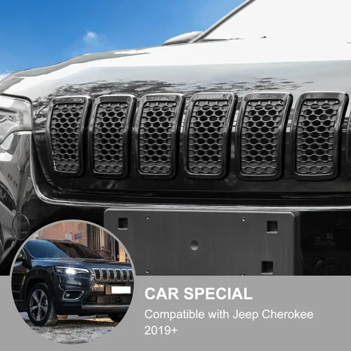 Vista 5 de JeCar Insertos de parrilla para Jeep Cherokee, insertos de rejilla delantera para Jeep Cherokee 2019-2025 (negro)