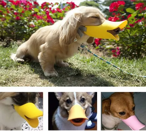 Vista 5 de Bozales de silicona antimordedura con forma de boca de pato, boca de pato, bozal anti-llamada para cachorros Azul